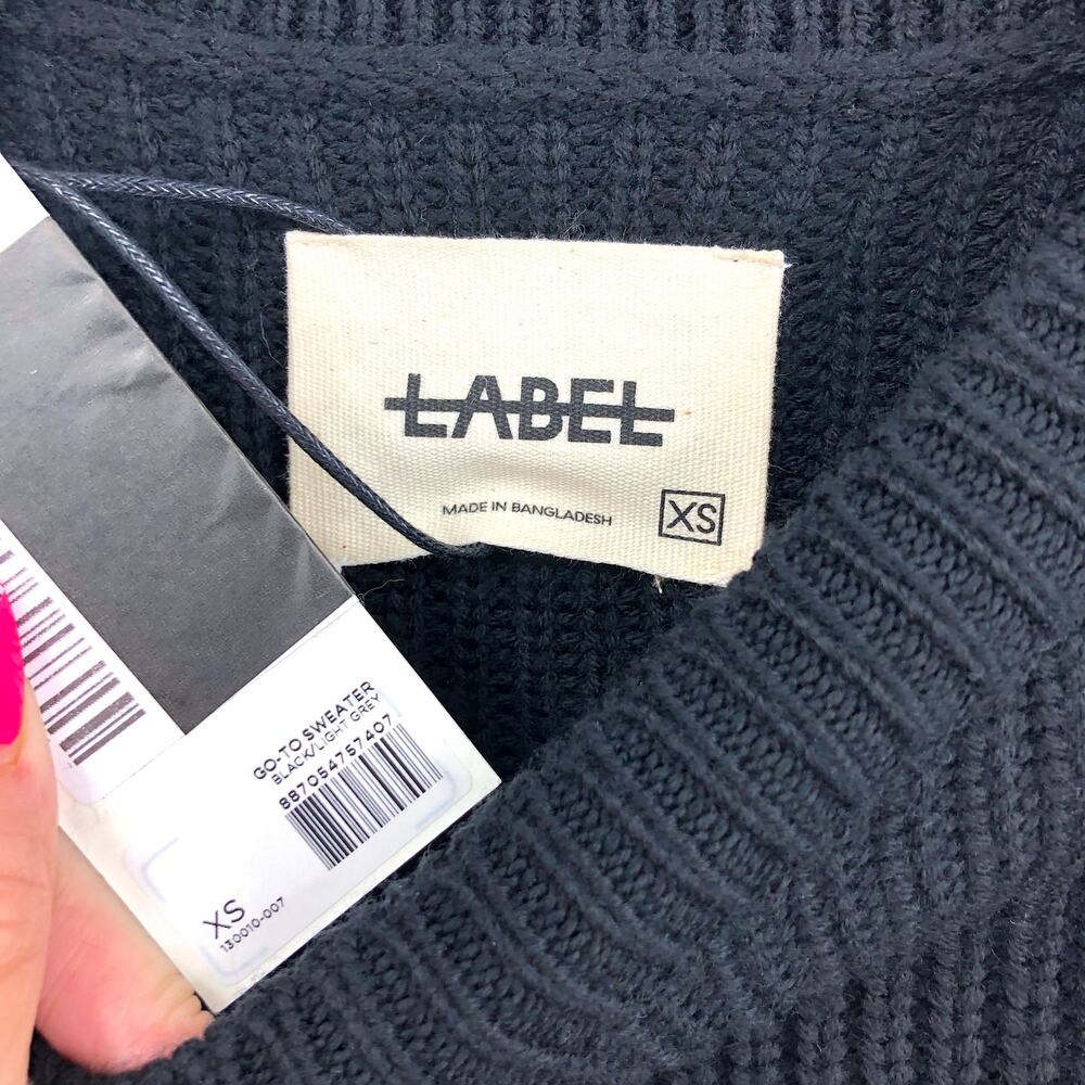 LABEL Men's Go-To Sweater XS Black Grey Merino Wool Knit Crewneck Pullover NWT - Picture 8 of 9